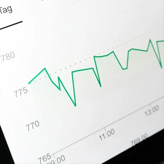 Close-up of a green line graph showing fluctuations.