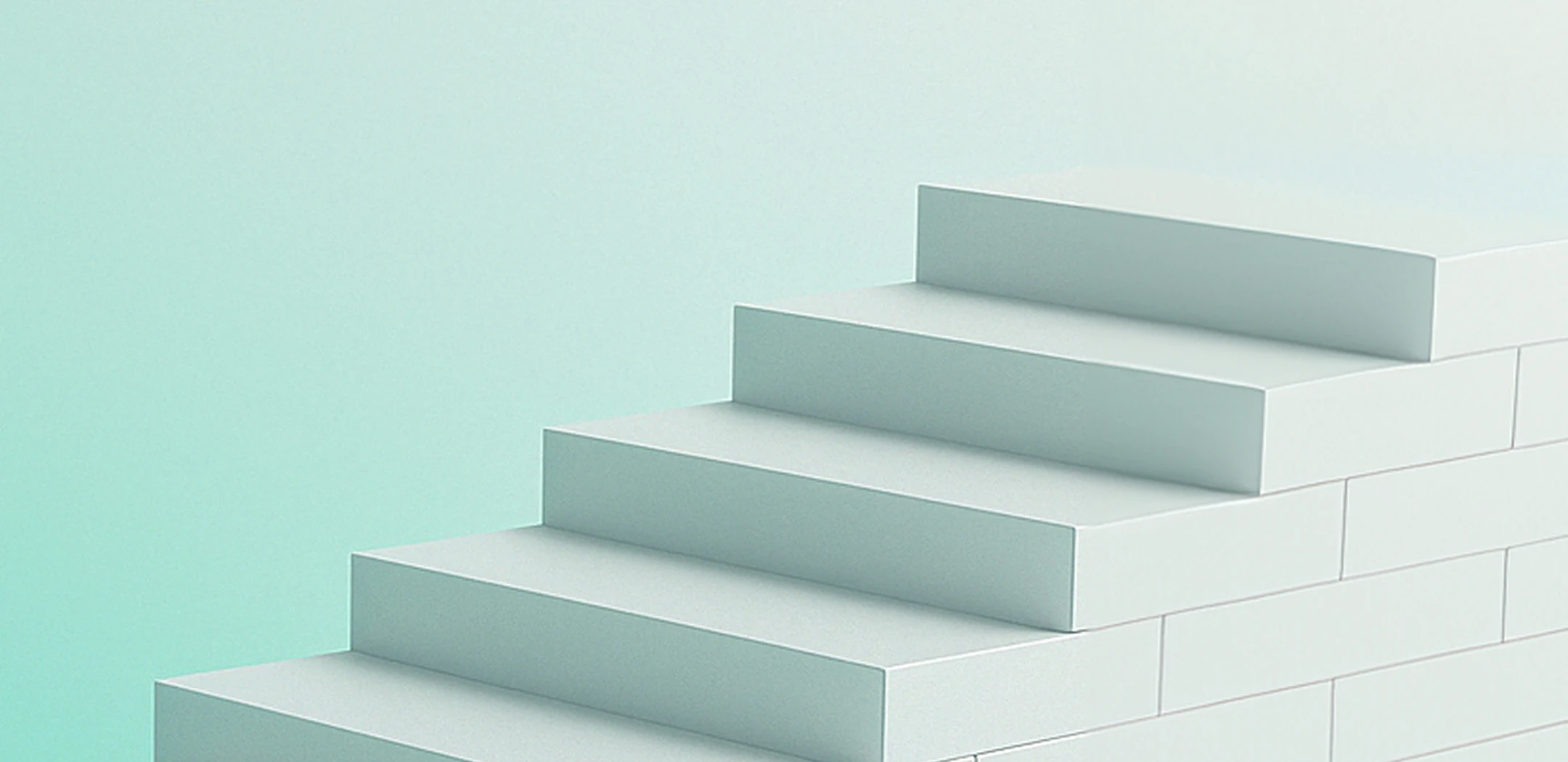 Steps made of white blocks on a light green background