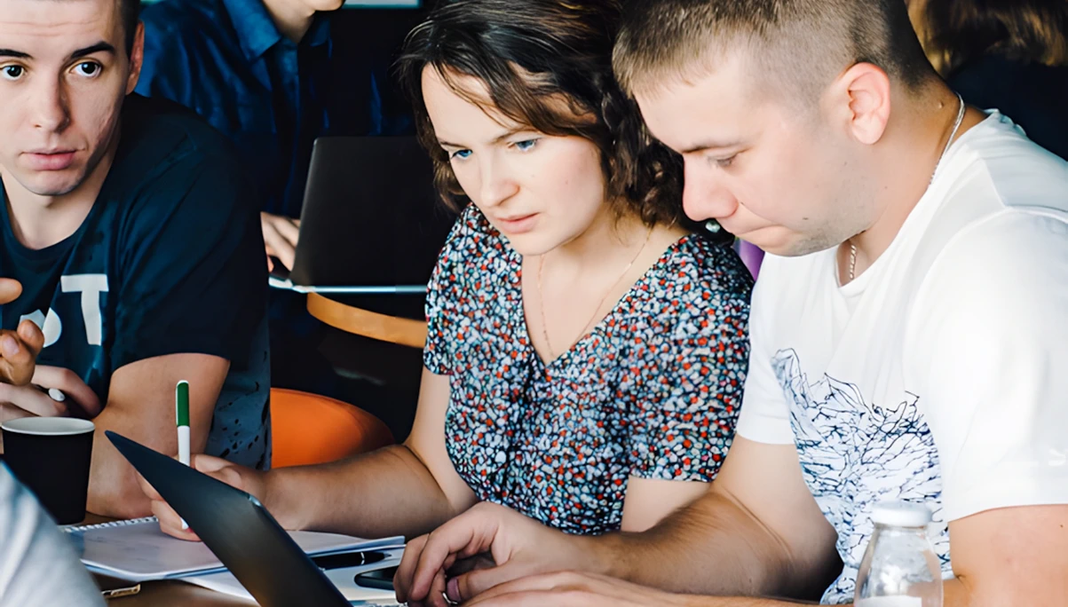 Concentrated people working on project