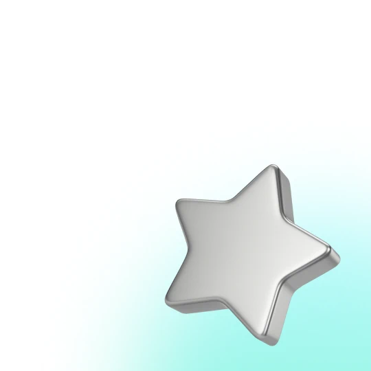 Gray five-pointed star on a turquoise and white background