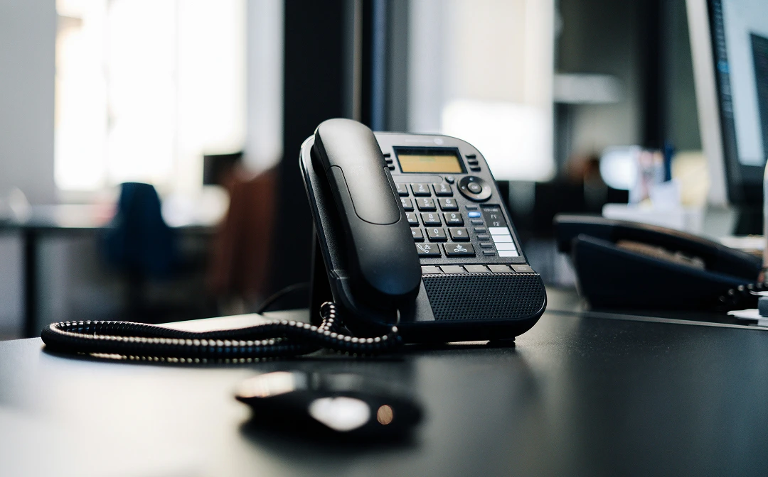 Desk phone in an office setting