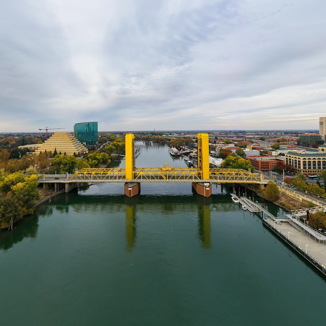 Aerial view of the Tower Bridge in Sacramento