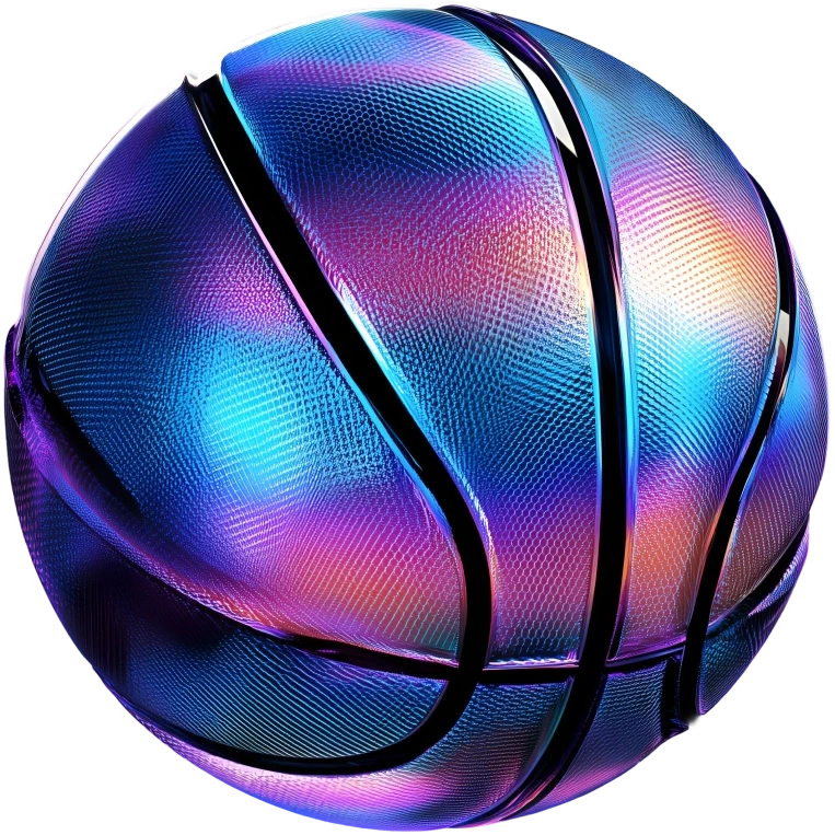 A basketball with an iridescent finish featuring gradient colors.