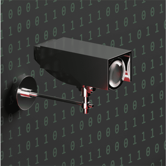 CCTV camera and background with binary code
