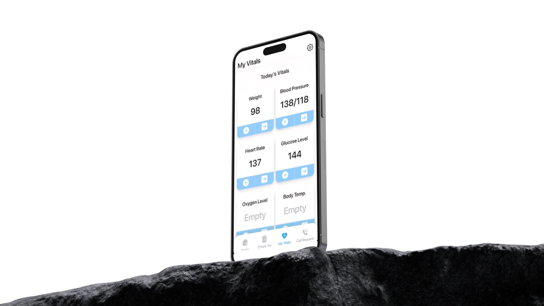 remote patient monitoring app, today's vitals interface