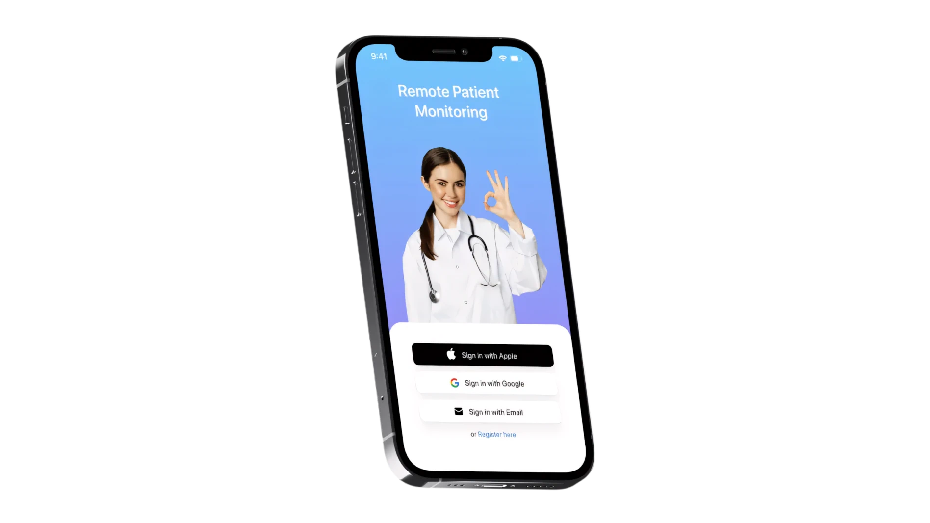 remote patient monitoring app sign up page