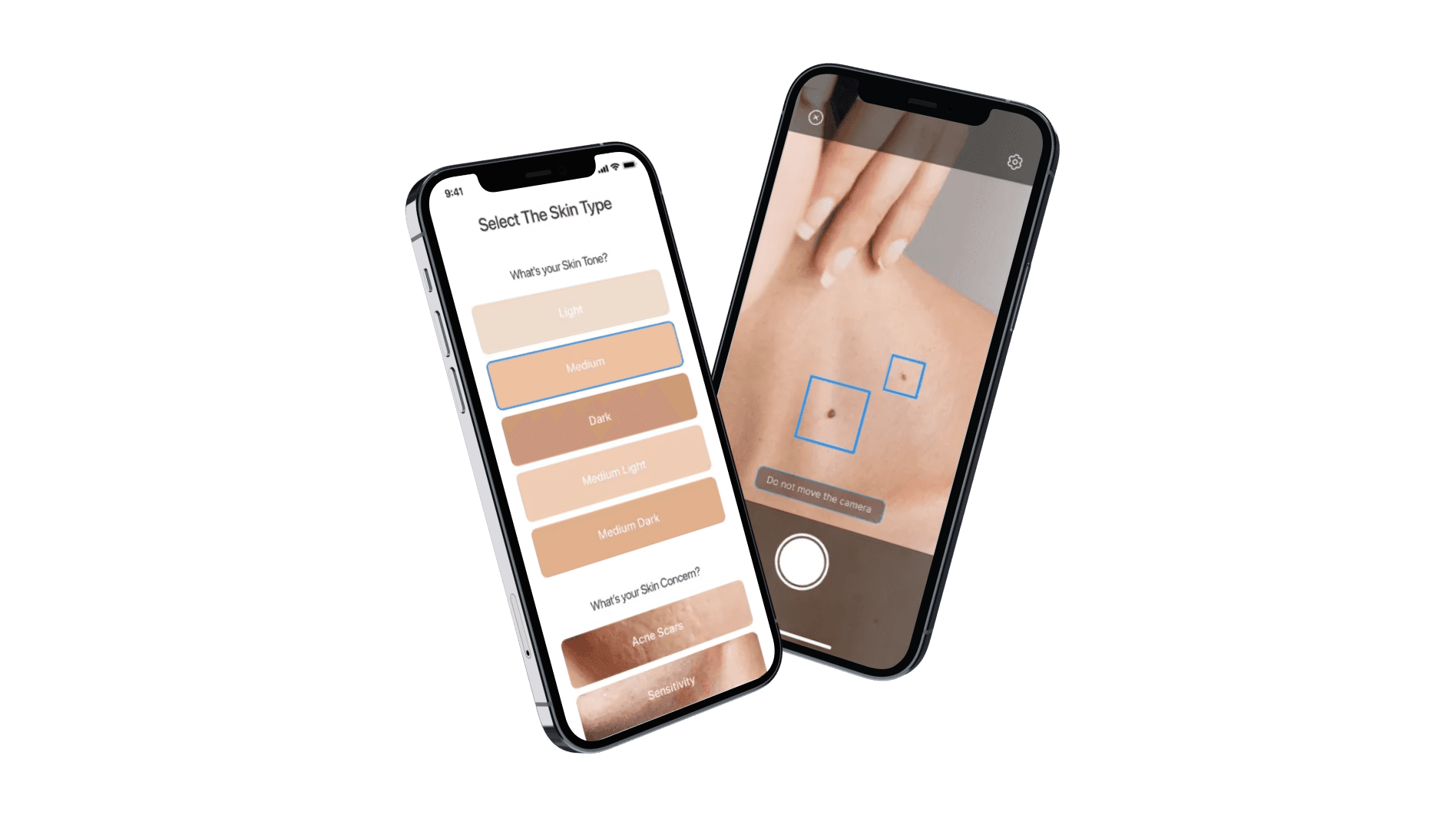 AI-powered image recognition app's interface and functionality demonstration, two phones