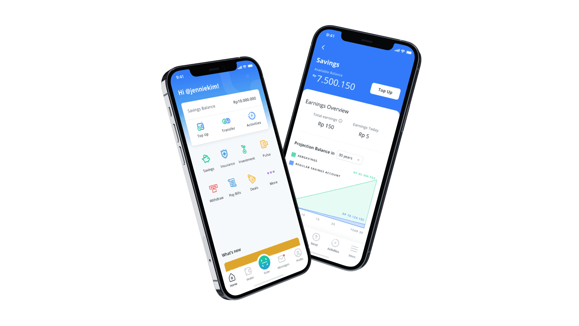Digital wallet application UI showcased on two iphones