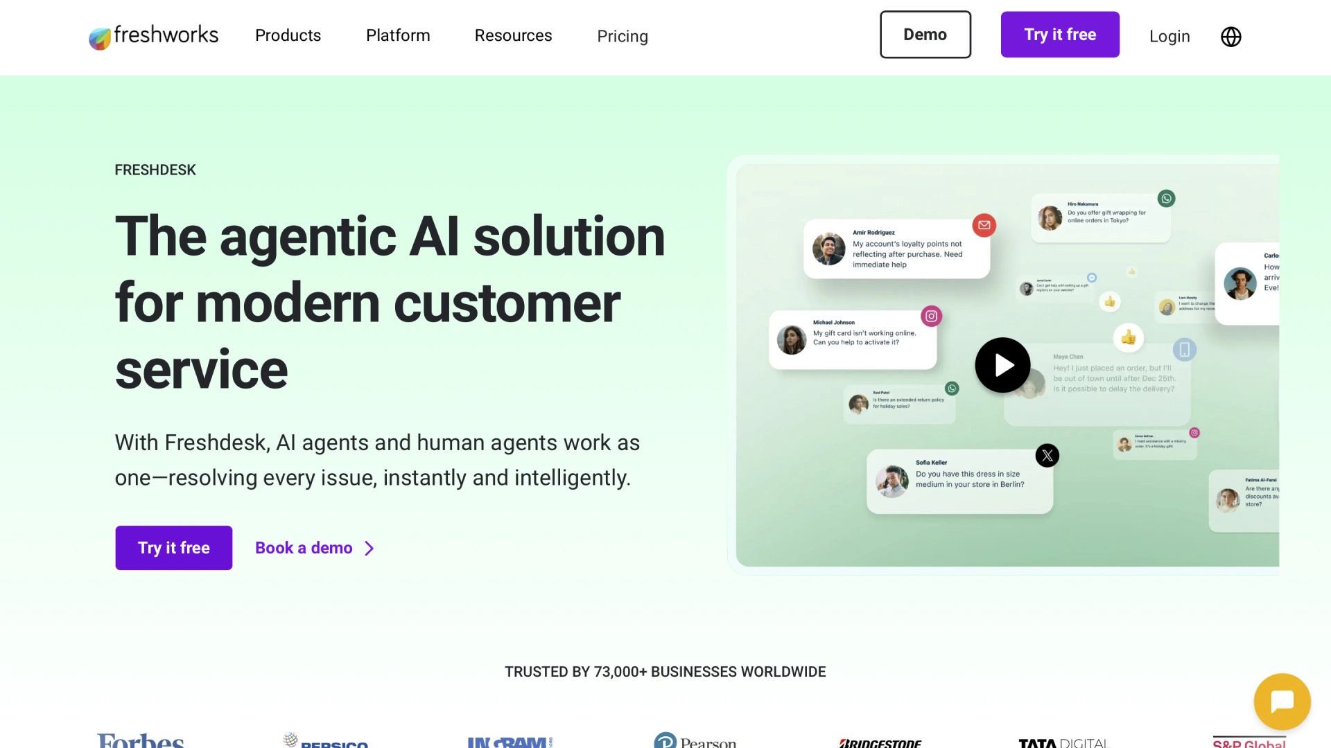 Freshdesk website homepage.