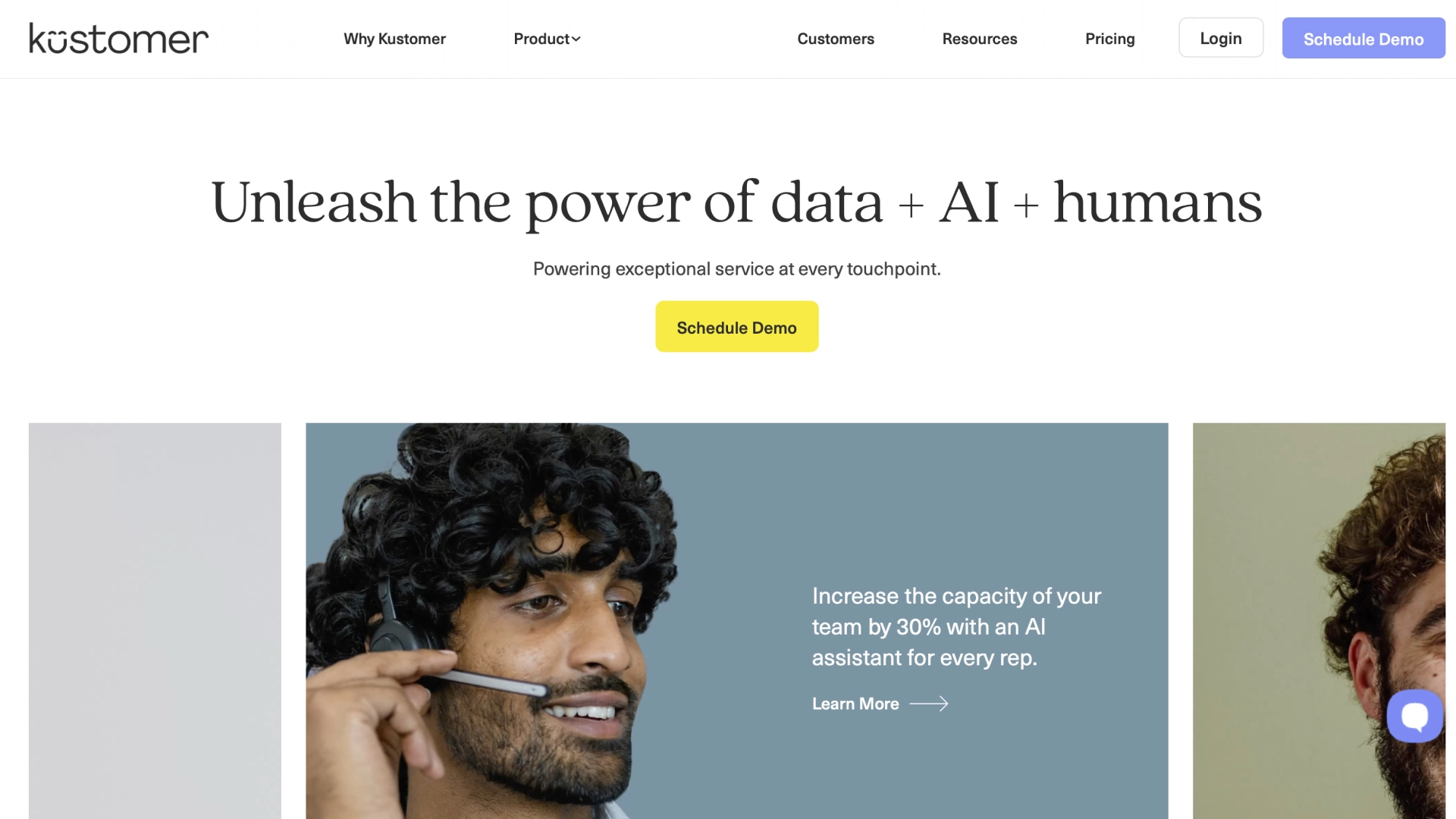 Kustomer website homepage.