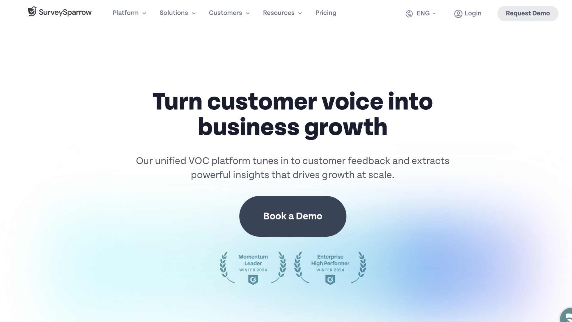 SurveySparrow website homepage.