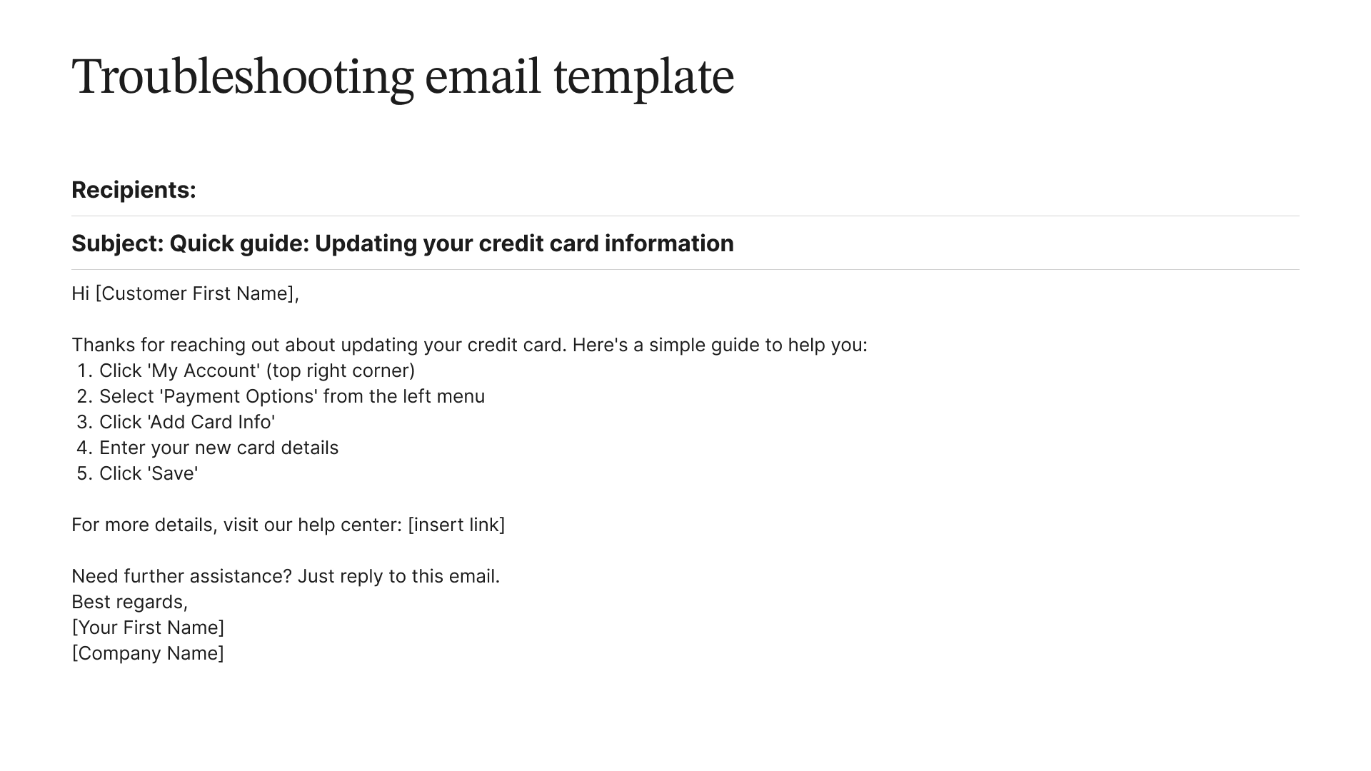 Example of a troubleshooting email template.